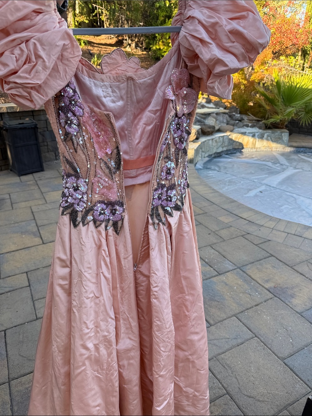 Vintage Bob Mackie I. Magnin Silk Sequined Prom Gown Peach Pink Size 2 - Picture 5 of 12
